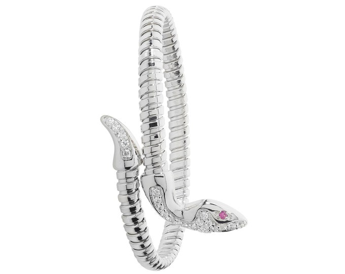 Rhodium Plated 925 Sterling Silver Snake Bangle Pave Set With Cubic Zirconia Hallmarked 925