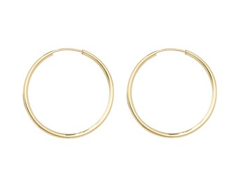 9ct Yellow Gold 14mm Diameter Sleeper Hoop Earrings - Real 9K Gold