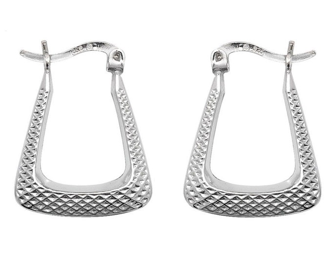 925 Sterling Silver 15x20mm Triangular Hollow Honeycomb Creole Hoop Earrings