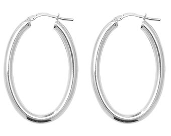 925 Sterling Silver 30x22mm Oval Polished Hoop Earrings