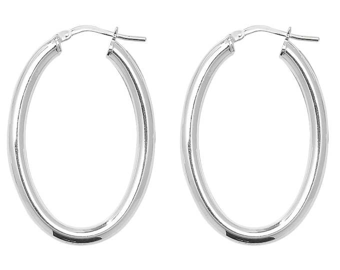 925 Sterling Silver 30x22mm Oval Polished Hoop Earrings