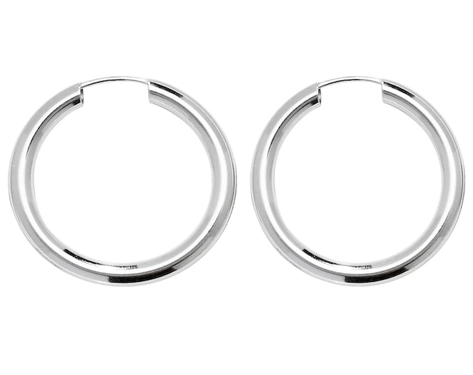 Pair of Sterling Silver 2.5mm Tube Threader Sleeper Hoop Earrings 18mm 20mm 25mm 30mm 40mm 50mm