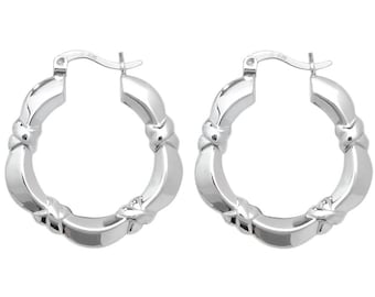 925 Sterling Silver 20mm Scalloped Kiss Cross Hollow Creole Hoop Earrings