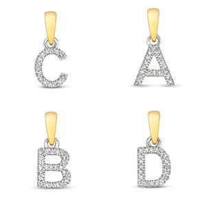 Small 9K Yellow Gold 6mm 0.02ct Diamond Initial Pendants Letters A-Z - Solid 9K Gold