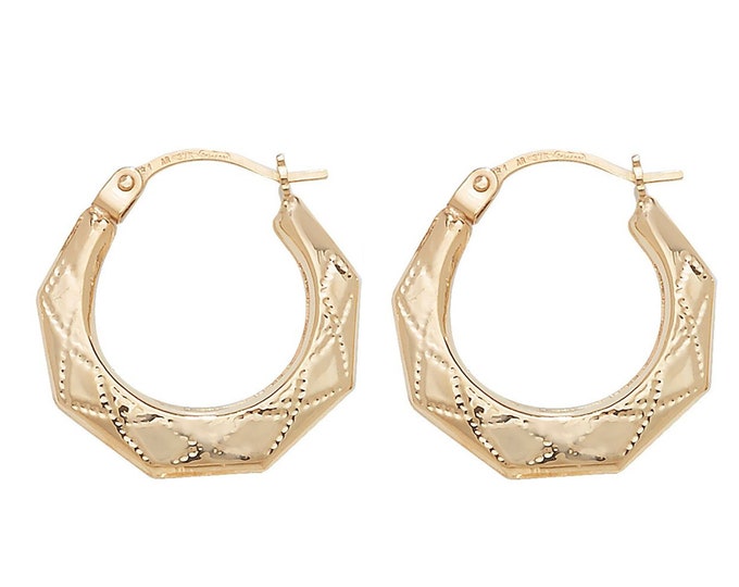 9ct Yellow Gold 10mm Diamond Cut Baby Hollow Creole Hoop Earrings - Real 9K Gold