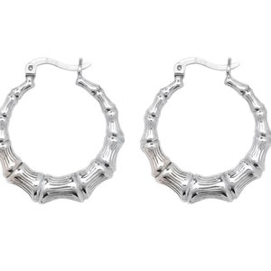 925 Sterling Silver 20mm Diameter Bamboo Design Creole Hoop Earrings