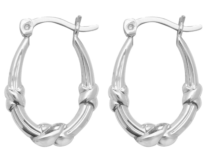 Pair of Small 925 Sterling Silver Kiss Cross Hollow Creole 18x15mm Hoop Earrings