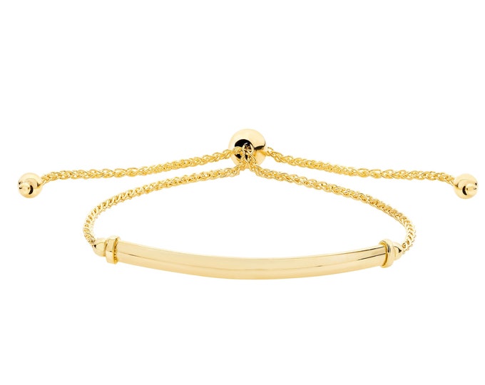 9ct Yellow Gold Sliding Toggle & Bead ID Bar 7.5" Bracelet Hallmarked - Real 9K Gold