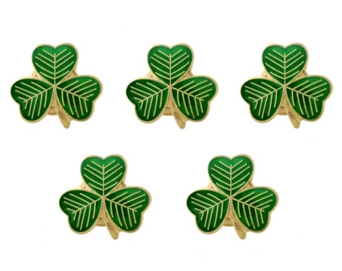 Pack 5 x Gold & Enamel Lucky Irish Shamrock Lapel Pin Badges St Patrick's Day