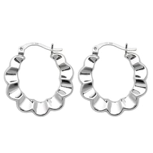 925 Sterling Silver 25mm Scalloped Edge Hollow Creole Hoop Earrings