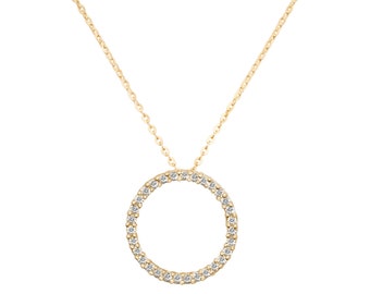 9ct Yellow Gold 15mm Cz Circle of Life Pendant on 16"-18" Necklace Hallmarked- Real 9K Gold