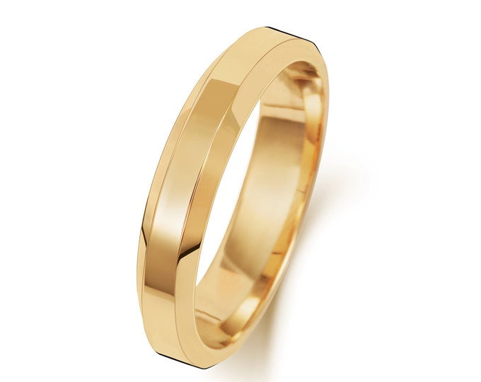 9ct Yellow Gold Bevelled Edge Soft Court Wedding Ring Hallmarked Widths 3mm-6mm Sizes J-Z - Solid 9K Gold