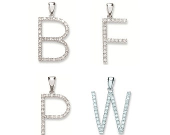 9ct White Gold Pave Real Diamond Initial Pendant Letters A-V Hallmarked - Real 9K Gold
