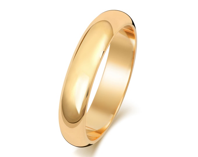 9ct Yellow Gold Plain D Shape Wedding Ring Hallmarked Widths 2mm-8mm Sizes J-Z - Solid 9K Gold