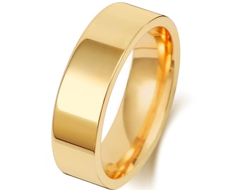 9ct Yellow Gold Plain Flat Court Wedding Ring Hallmarked Widths 2mm-8mm Sizes J-Z - Solid 9K Gold