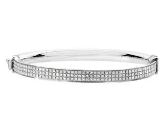 925 Sterling Silver Princess Pattern Stardust 4mm Hinged Baby Bangle