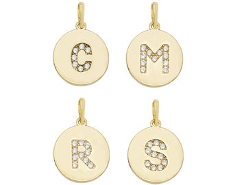 9ct Yellow Gold Engraved Initial 14mm Round Disc Pendant