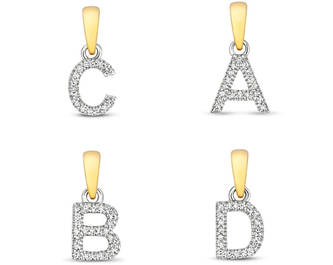 Small 9K Yellow Gold 6mm 0.02ct Diamond Initial Pendants Letters A-Z - Solid 9K Gold