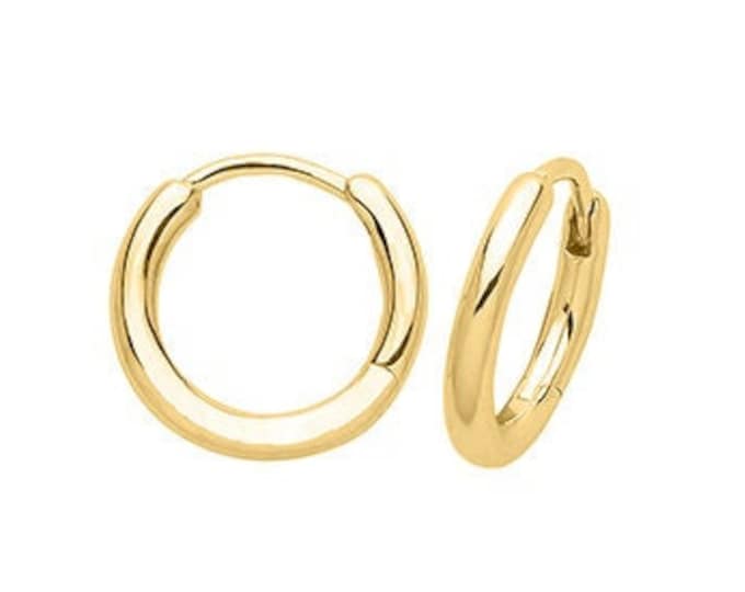 Gold Plated 925 Sterling Silver Hinged Clicker Huggies Hoop Earrings 8mm 10mm 12mm 15mm