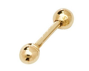 9ct Yellow Gold 3mm Bead Barbell Cartilage 8.5mm Bar SINGLE Stud Screw Back Earring - Real 9K Gold