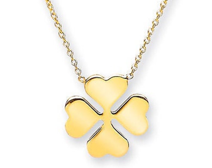 9ct Yellow Gold Lucky Four Leaf Clover 16"-18" Shamrock Necklace