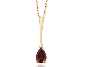 Pear Cut Red Garnet Gemstone 2.5cm Teardrop Pendant 9ct Yellow Gold Hallmarked- Real 9K Gold