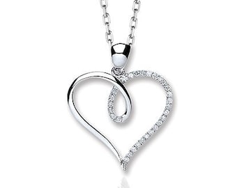 9ct White Gold 0.10ct Pave Diamond Twisted Knot Open Heart Pendant - Real 9K Gold