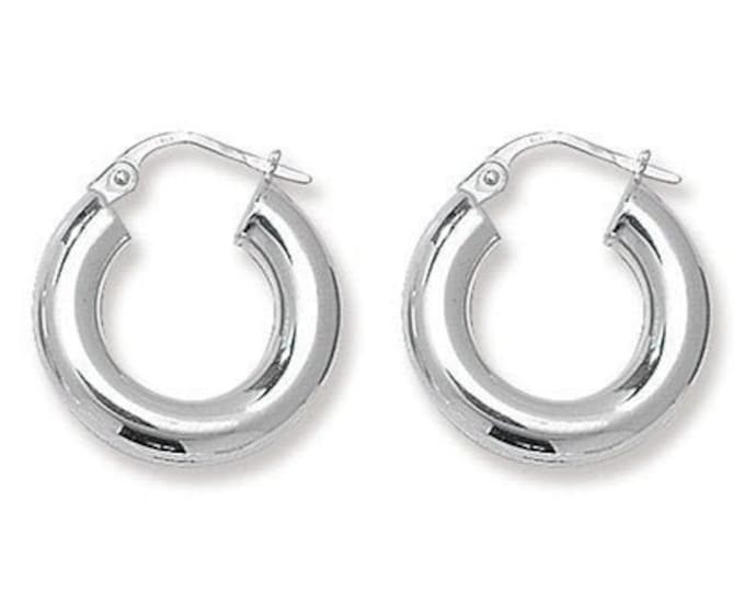 925 Sterling Silver Chunky 10mm Diameter 4mm Hollow Tube Hoop Earrings Boxed