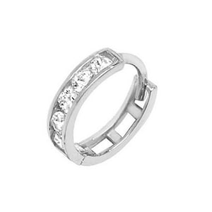 9ct White Gold 7mm Diameter Channel Set Cz Hinged Helix Cartilage Single Hoop Earring - Real 9K Gold