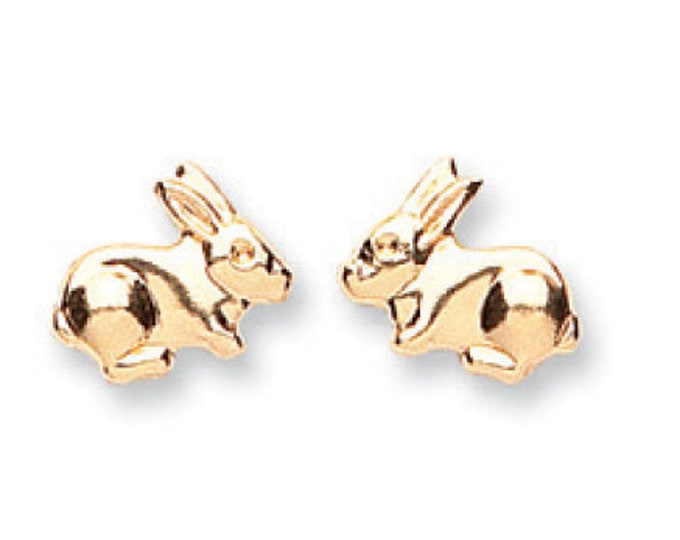 9ct Yellow Gold Small Bunny Rabbit Stud Earrings 7x5mm- Real 9K Gold