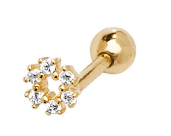 9ct Gold 8.5mm Post Cz Wreath Design Helix Cartilage Screw Back SINGLE Stud Earring - Real 9K Gold