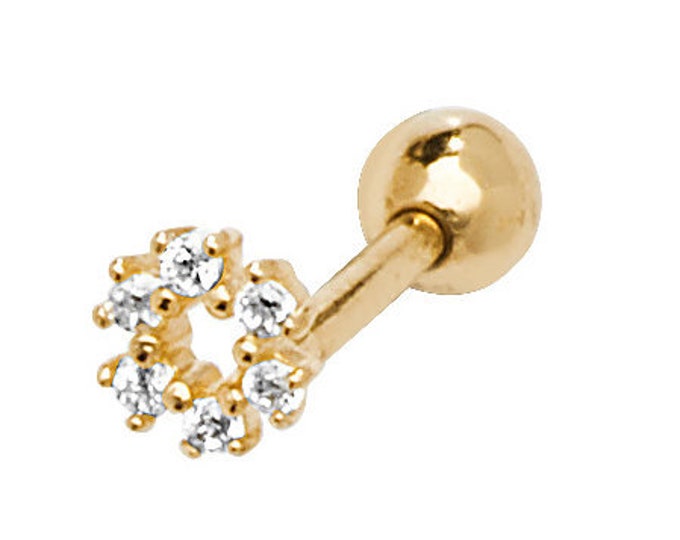9ct Gold 6mm Post Cz Wreath Design Helix Cartilage Screw Back Single Stud Earring - Real 9K Gold