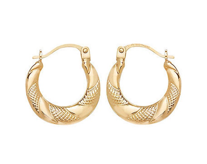 9ct Yellow Gold Small 8mm Diamond Cut Baby Hollow Creole Hoop Earrings - Real 9K Gold