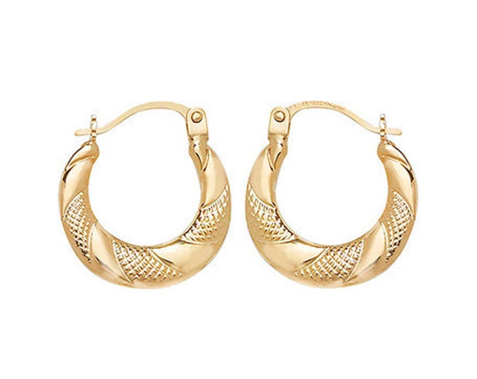 9ct Yellow Gold Small 8mm Diamond Cut Baby Hollow Creole Hoop Earrings - Real 9K Gold