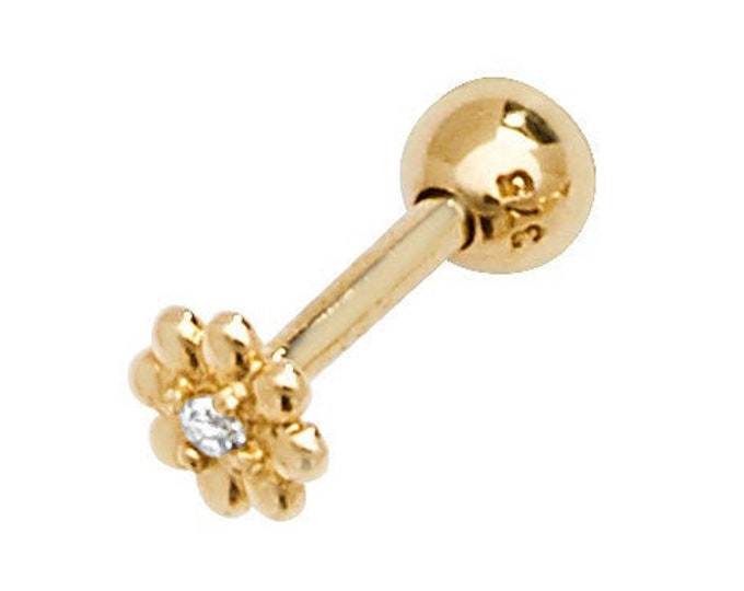 9ct Gold 6mm Post Cz Daisy Flower Helix Cartilage Screw Back SINGLE Stud Earring - Real 9K Gold