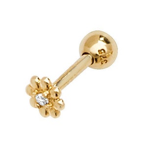 9ct Gold 6mm Post Cz Daisy Flower Helix Cartilage Screw Back SINGLE Stud Earring - Real 9K Gold