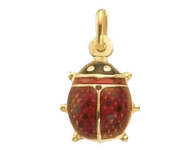 9ct Yellow Gold & Red Enamel 1.5cm Ladybird Charm Pendant Hallmarked - Real 9K Gold