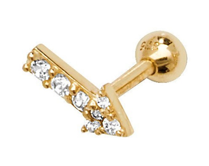 9ct Yellow Gold 8.5mm Post Cz Arrow Helix Cartilage Screw Back Single Stud Earring - Real 9K Gold
