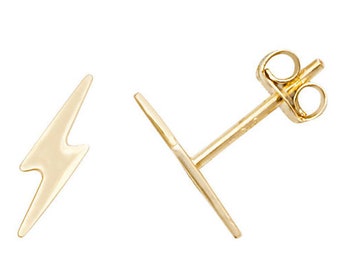 9ct Yellow Gold 8mm Lightning Bolt Stud Earrings - Real 9K Gold