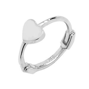 Heart Design 9ct White Gold 7mm Diameter Cartilage Single Hoop Earring - Real 9K Gold