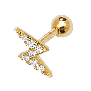 9ct Yellow Gold 8.5mm Post Cz Lightning Bolt Helix Cartilage Screw Back SINGLE Stud Earring - Real 9K Gold