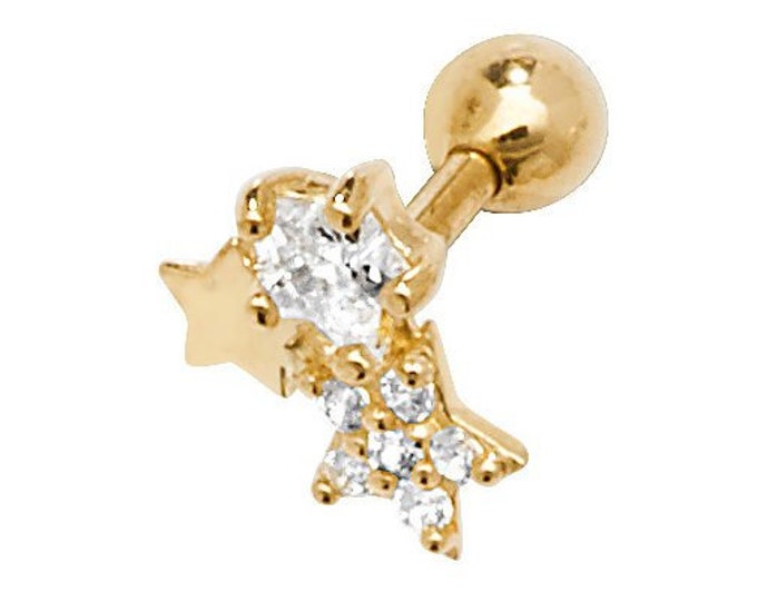 SINGLE 9ct Yellow Gold 8.5mm Post Cz Constellation Helix Cartilage Screw Back Stud Earring - Real 9K Gold