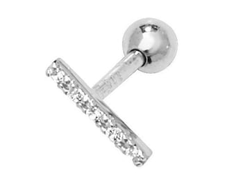 9ct White Gold 6mm Post Pave Cz Bar Helix Cartilage Single Screw Back Stud Earring - Real 9K Gold