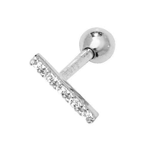 9ct White Gold 6mm Post Pave Cz Bar Helix Cartilage Single Screw Back Stud Earring - Real 9K Gold