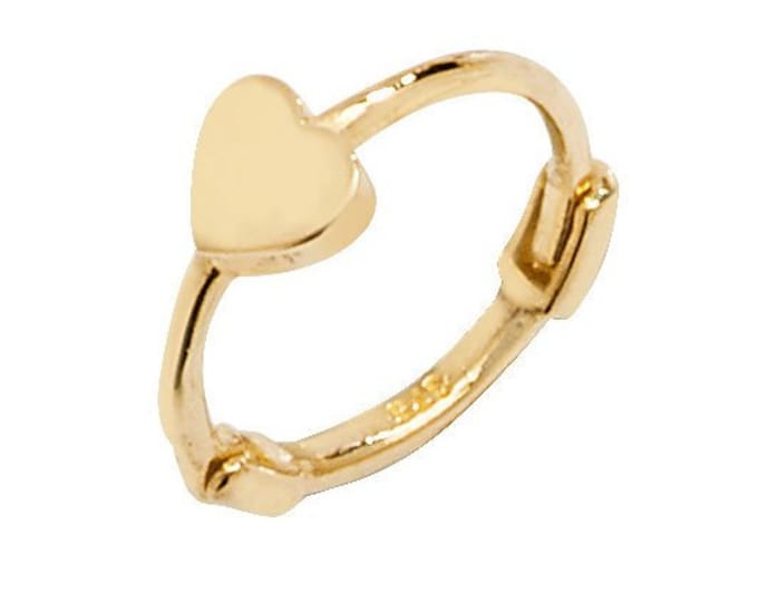 Heart Design 9ct Yellow Gold 8mm Diameter Cartilage Single Hoop Earring - Real 9K Gold