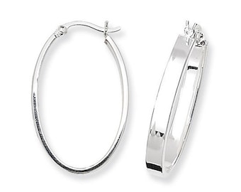 925 Sterling Silver 30x18mm Flat Tube Oval Polished Hoop Earrings