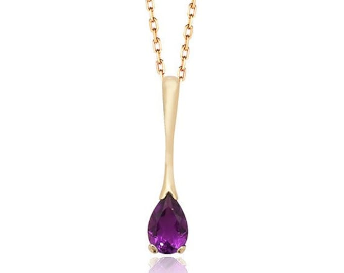 Pear Cut Purple Amethyst Gemstone 2.5cm Teardrop Pendant 9ct Yellow Gold Hallmarked- Real 9K Gold