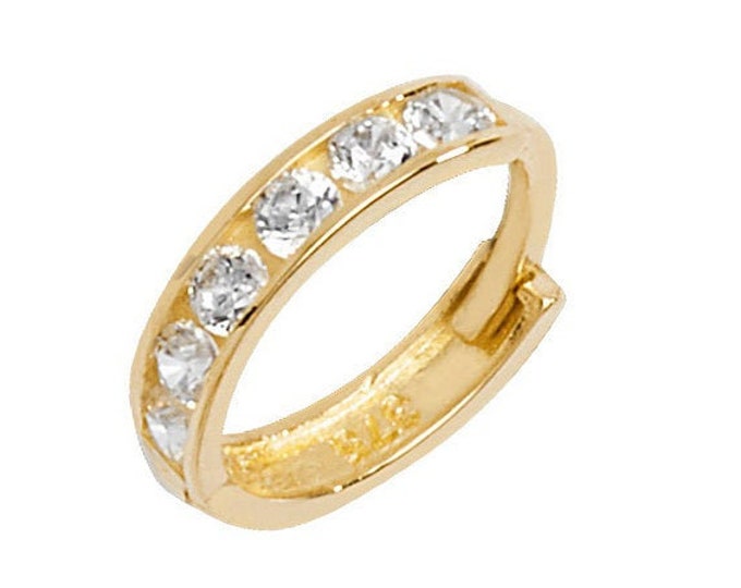 SINGLE 9ct Yellow Gold 7mm Diameter Half Channel Set Cz Cartilage Hoop Earring - Real 9K Gold
