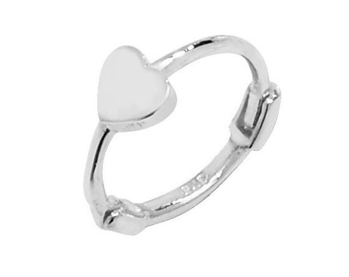 Heart Design 9ct White Gold 7mm Diameter Cartilage Single Hoop Earring - Real 9K Gold