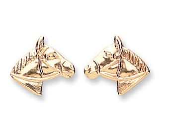 9ct Yellow Gold Horses Head Stud Earrings - Real 9K Gold